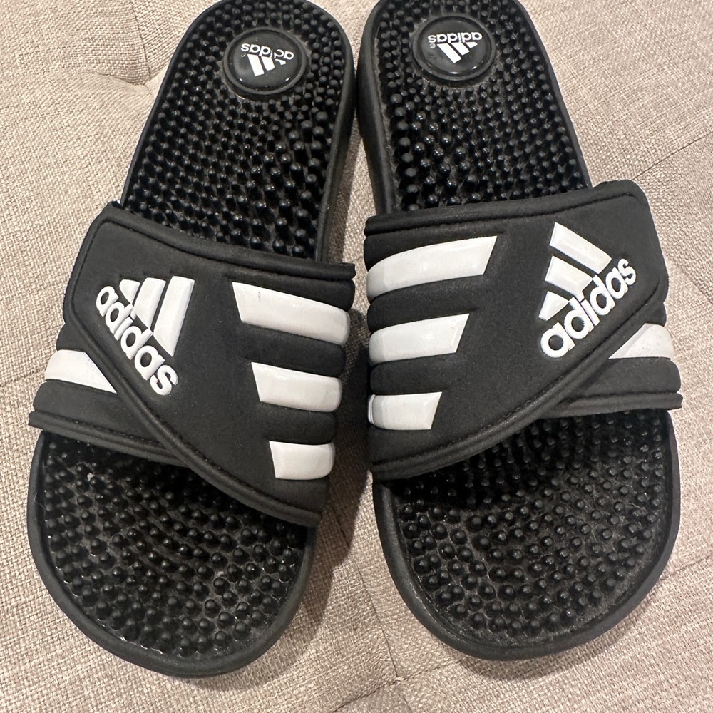 Adidas Black and White Slide Sandals